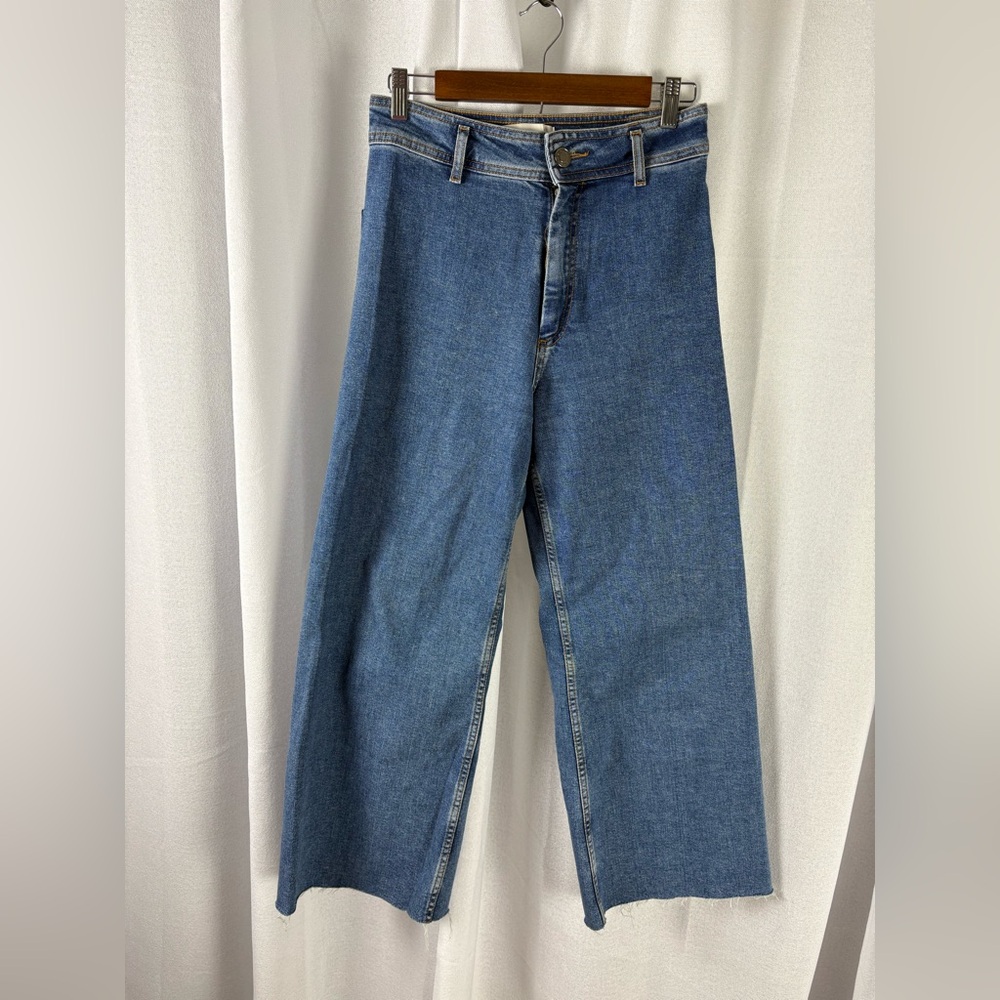 ZARA Wide Leg Raw‎ Hem Ultra high rise Denim Jeans size 6 EUC